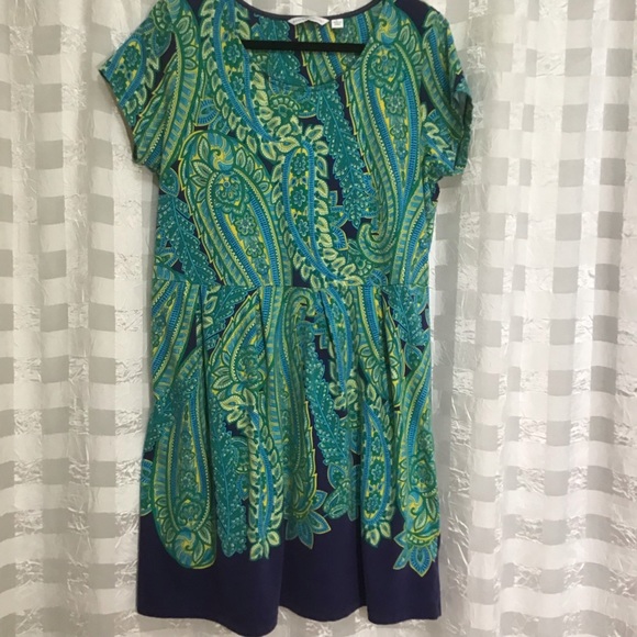 Isaac Mizrahi Dresses & Skirts - Isaac Mizrahi Live! Blue Green Yellow Paisley Short Sleeve Dress, Size L